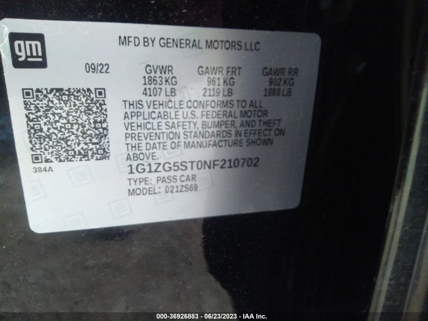 2022 CHEVROLET MALIBU RS - 1G1ZG5ST0NF210702