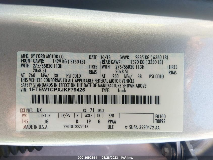 2018 FORD F-150 XL/XLT/LARIAT - 1FTEW1CPXJKF79426