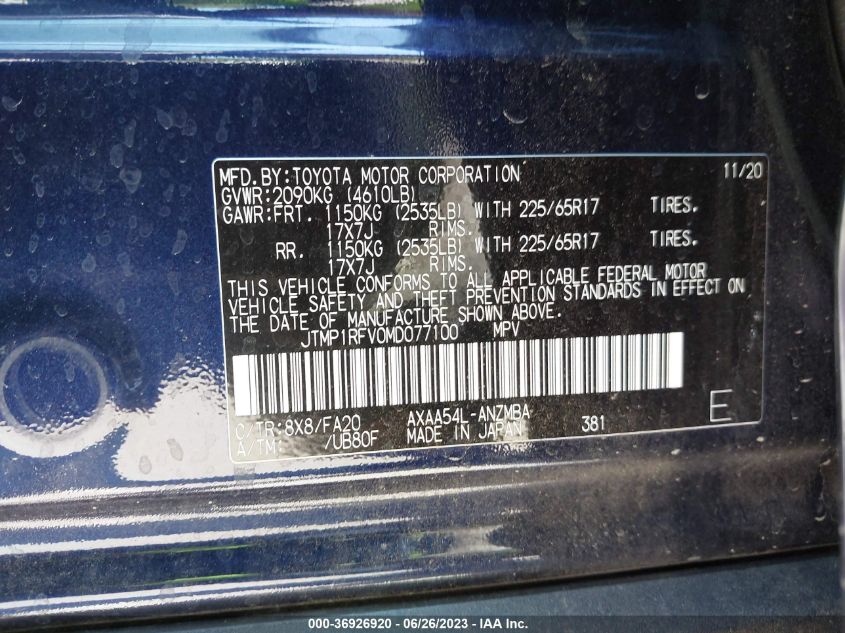 2021 TOYOTA RAV4 XLE - JTMP1RFV0MD077100