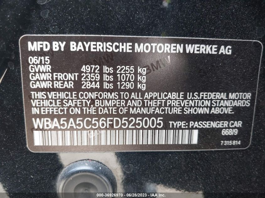 2015 BMW 528I WBA5A5C56FD525005