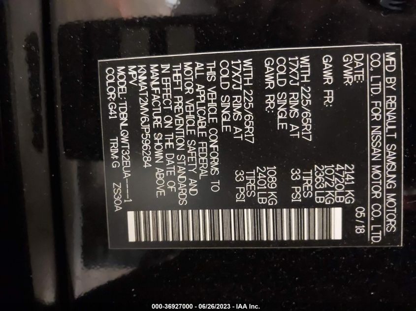 2018 NISSAN ROGUE SV - KNMAT2MV6JP596284