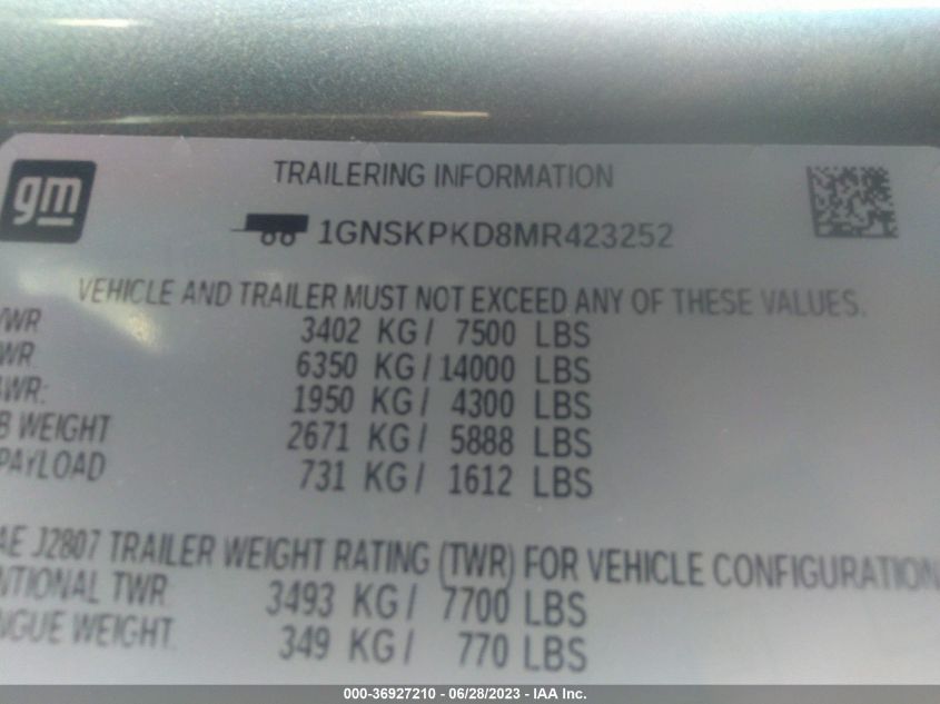2021 CHEVROLET TAHOE Z71 - 1GNSKPKD8MR423252
