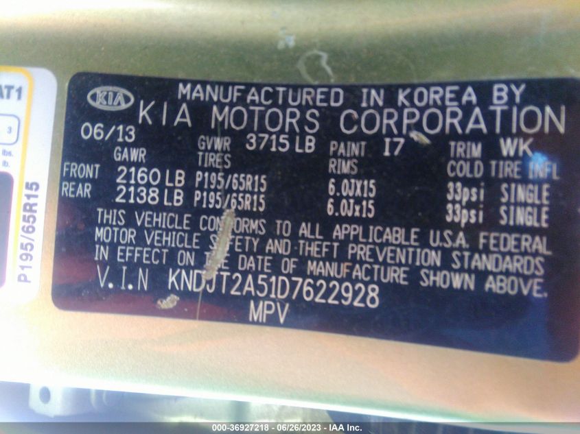 2013 KIA SOUL BASE - KNDJT2A51D7622928