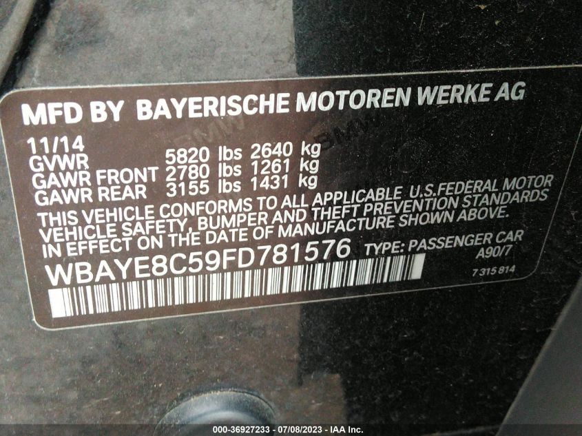 2015 BMW 750LI - WBAYE8C59FD781576