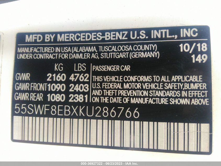 2019 MERCEDES-BENZ C-CLASS C 300 - 55SWF8EBXKU286766