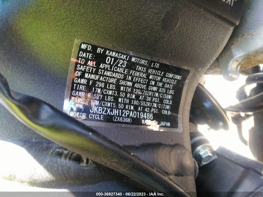 2023 KAWASAKI ZX636 K JKBZXJH12PA019486