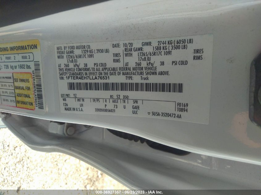 2020 FORD RANGER XL/XLT/LARIAT - 1FTER4EH7LLA76531