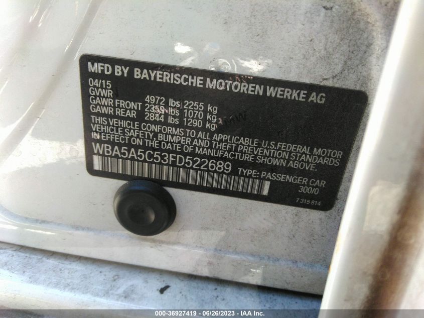 2015 BMW 5 SERIES 528I - WBA5A5C53FD522689