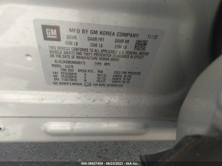 VIN KL4CJASM5NB569173 2022 BUICK ENCORE PREFERRED