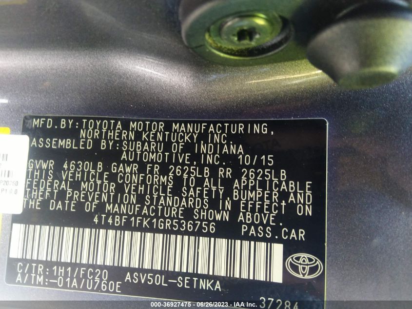 2016 TOYOTA CAMRY LE/XLE/SE/XSE - 4T4BF1FK1GR536756