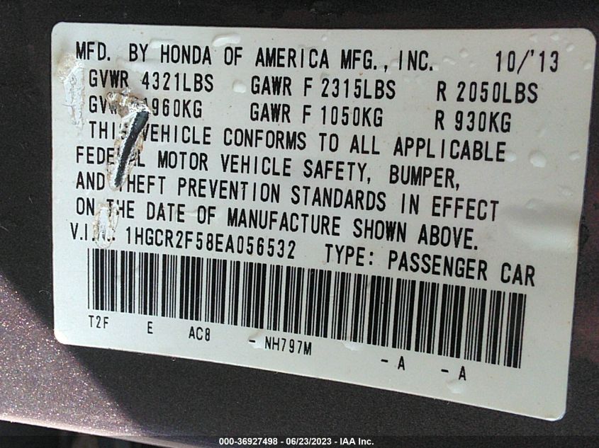 2014 HONDA ACCORD SEDAN SPORT - 1HGCR2F58EA056532