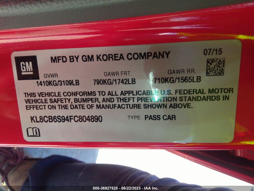 2015 CHEVROLET SPARK LS - KL8CB6S94FC804890