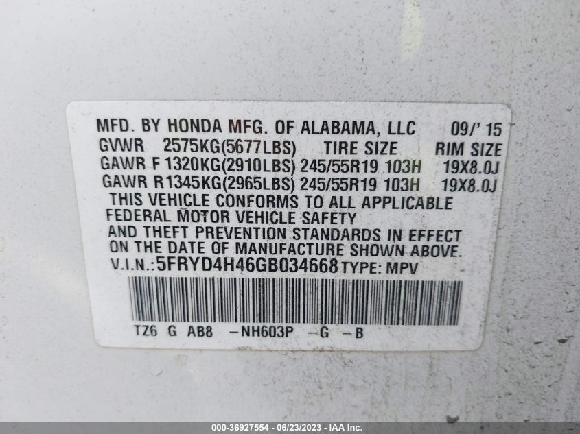 2016 ACURA MDX W/TECH/W/TECH - 5FRYD4H46GB034668