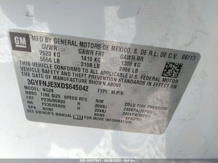 2013 CADILLAC SRX PREMIUM COLLECTION - 3GYFNJE3XDS645042