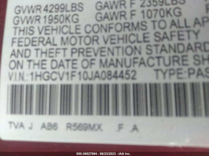 2018 HONDA ACCORD SEDAN LX 1.5T - 1HGCV1F10JA084452