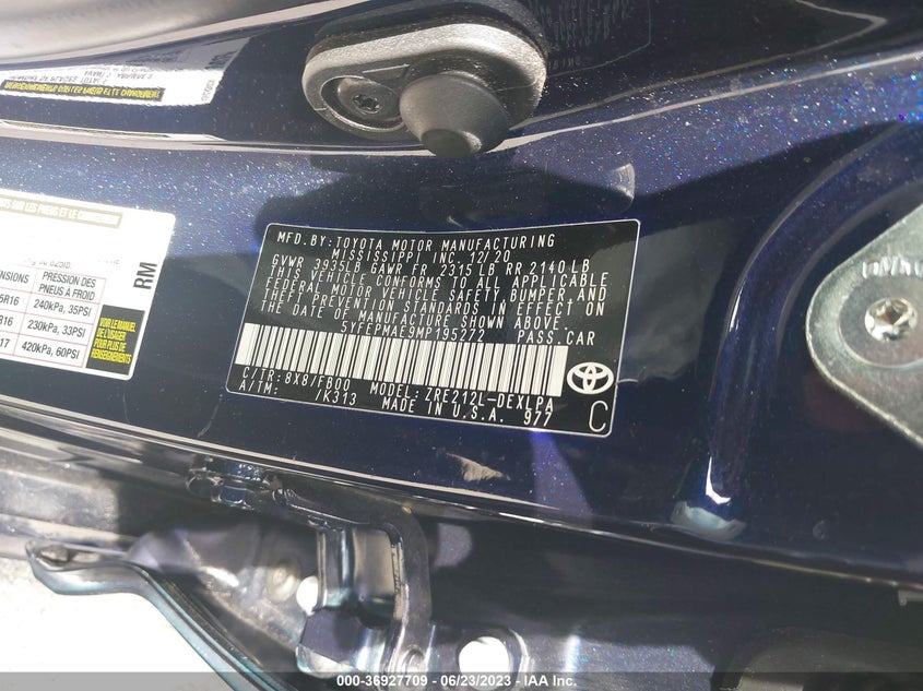 VIN 5YFEPMAE9MP195272 2021 TOYOTA COROLLA LE