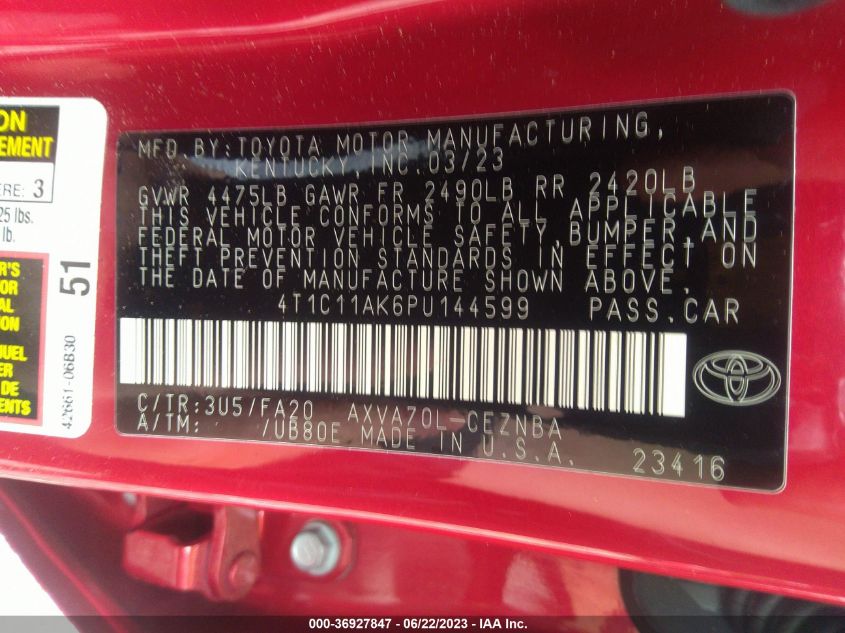 2023 TOYOTA CAMRY LE - 4T1C11AK6PU144599