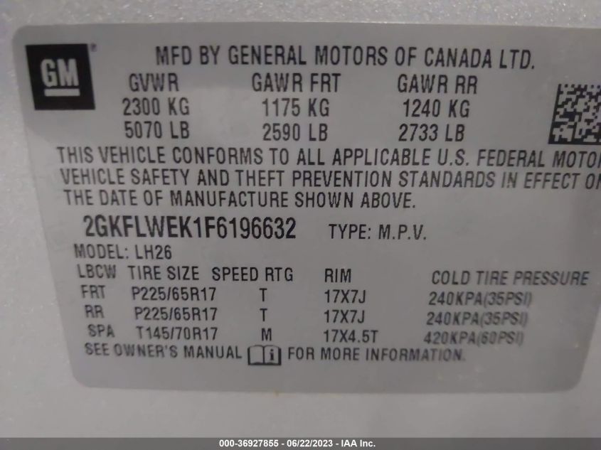 2015 GMC TERRAIN SLE - 2GKFLWEK1F6196632