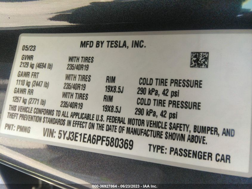 2023 TESLA MODEL 3 - 5YJ3E1EA6PF580369