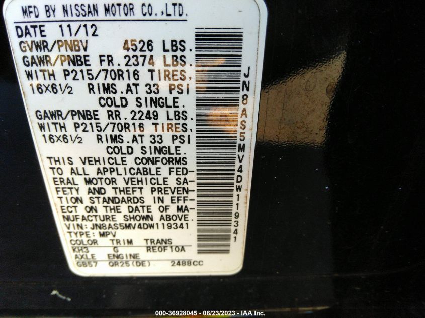 2013 NISSAN ROGUE S - JN8AS5MV4DW119341