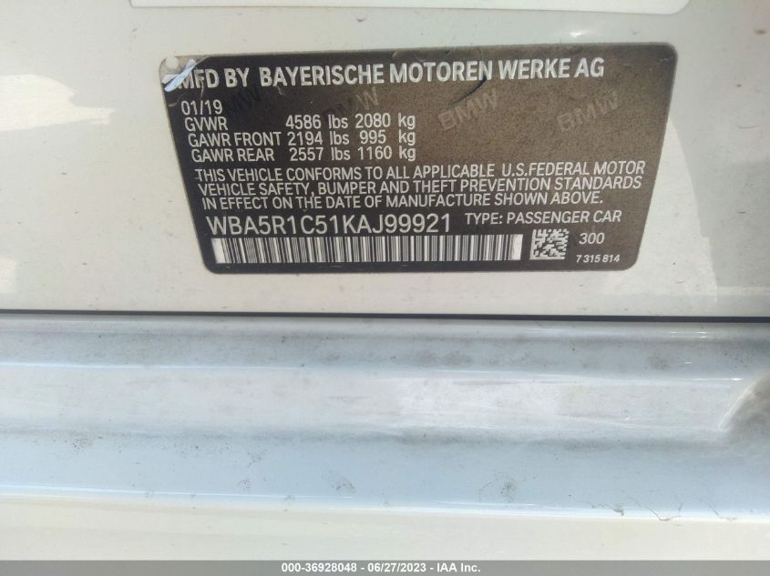 2019 BMW 3 SERIES 330I - WBA5R1C51KAJ99921