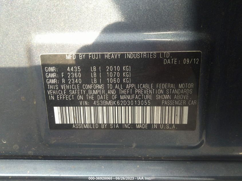 2013 SUBARU LEGACY 2.5I LIMITED - 4S3BMBK62D3013055
