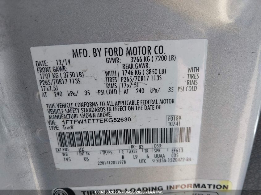 2014 FORD F-150 XL/XLT/FX4/LARIAT - 1FTFW1ET7EKG52630