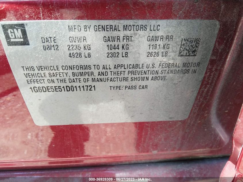 2013 CADILLAC CTS SEDAN LUXURY - 1G6DE5E51D0111721