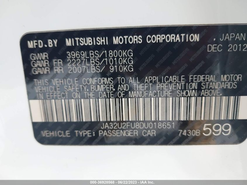 2013 MITSUBISHI LANCER ES - JA32U2FU8DU018651