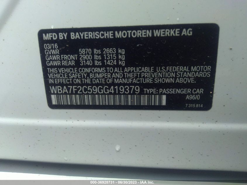 2016 BMW 750I XDRIVE WBA7F2C59GG419379