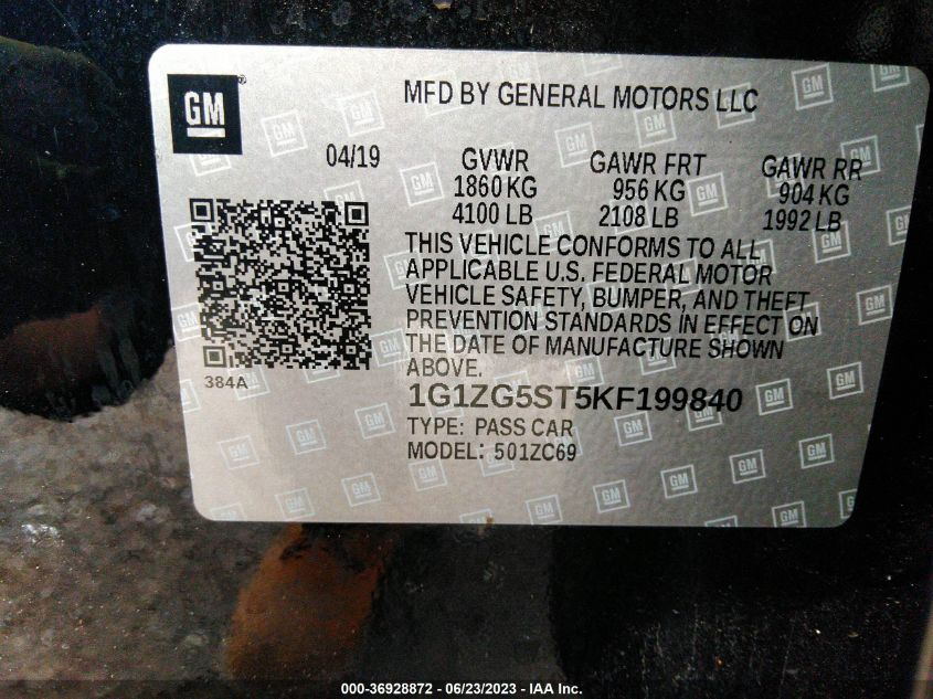 2019 CHEVROLET MALIBU RS - 1G1ZG5ST5KF199840