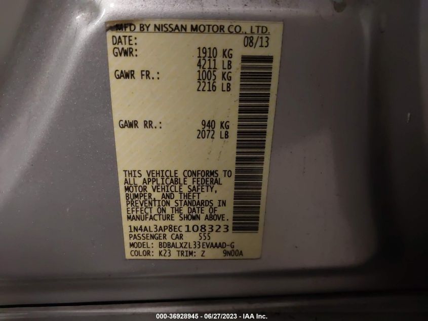 2014 NISSAN ALTIMA 2.5 SL - 1N4AL3AP8EC108323