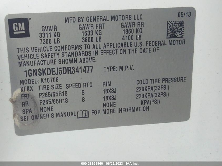 2013 CHEVROLET TAHOE HYBRID 1GNSKDEJ5DR341477