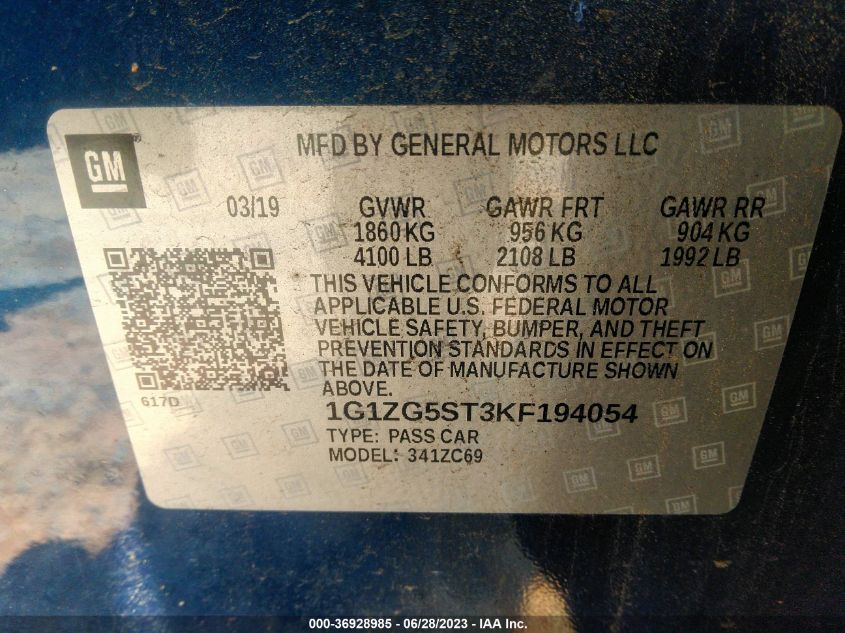 2019 CHEVROLET MALIBU RS - 1G1ZG5ST3KF194054