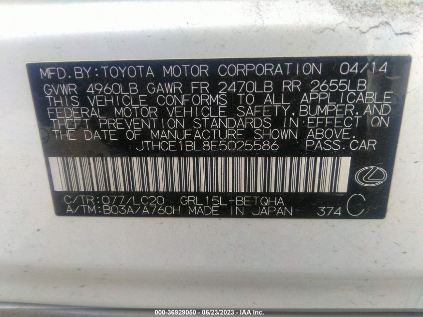 2014 LEXUS GS 350 - JTHCE1BL8E5025586