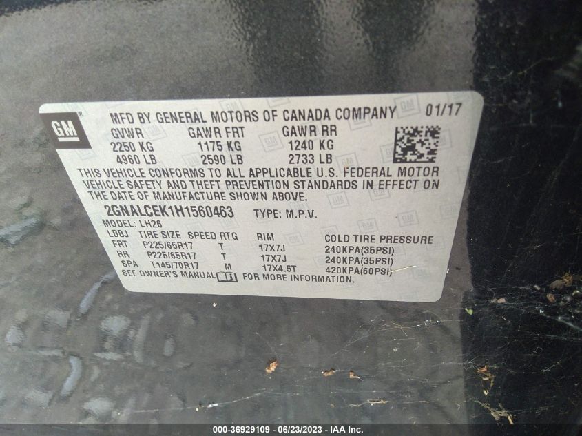 2017 CHEVROLET EQUINOX LT - 2GNALCEK1H1560463