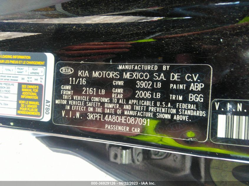 2017 KIA FORTE EX - 3KPFL4A80HE087091