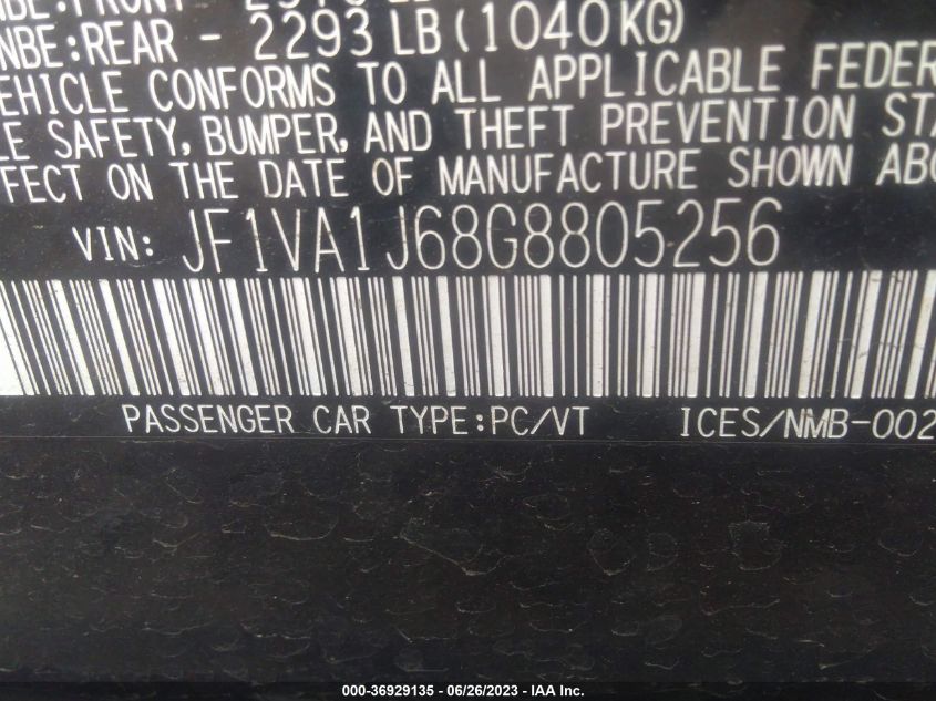2016 SUBARU WRX LIMITED - JF1VA1J68G8805256