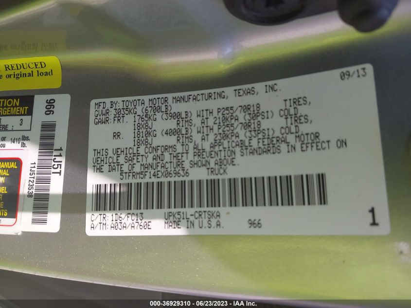 2014 TOYOTA TUNDRA 4WD TRUCK SR5 5TFDW5F13EX377952