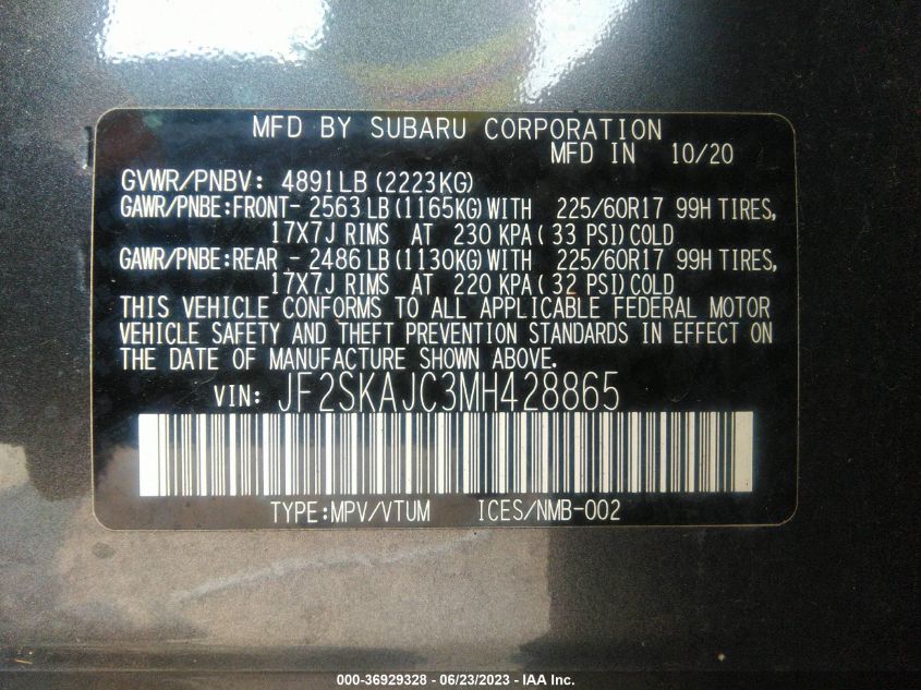 2021 SUBARU FORESTER PREMIUM - JF2SKAJC3MH428865
