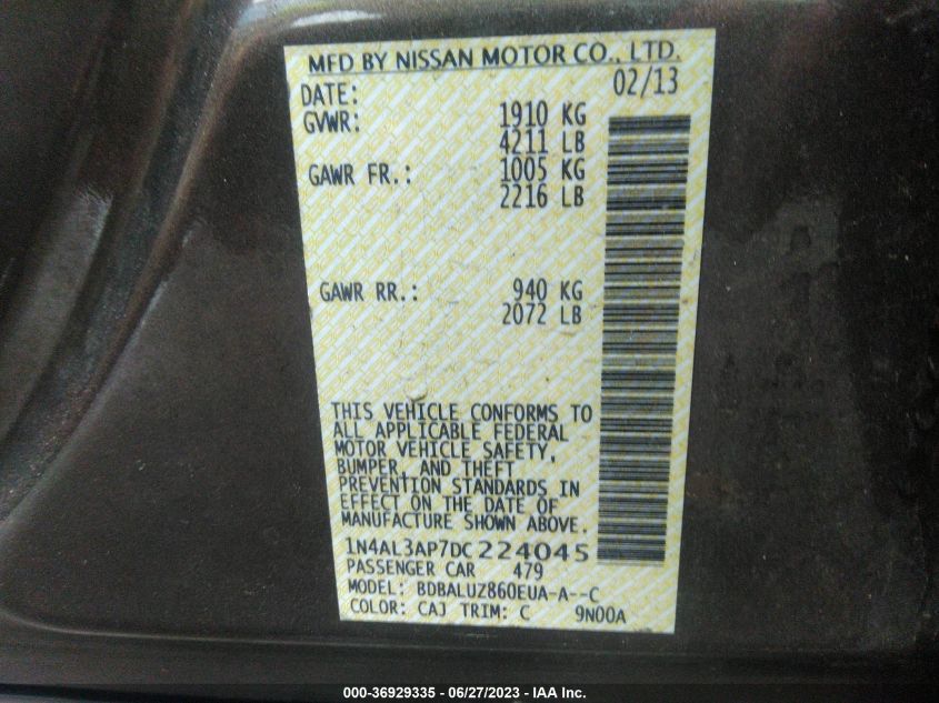 2013 NISSAN ALTIMA 2.5 SV - 1N4AL3AP7DC224045