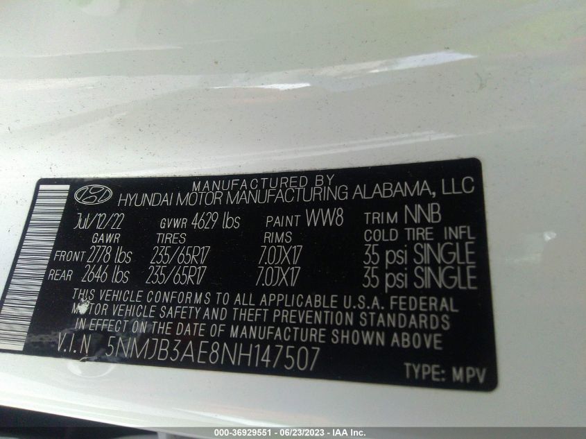 2022 HYUNDAI TUCSON SEL - 5NMJB3AE8NH147507