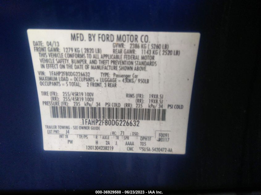 2013 FORD TAURUS LIMITED - 1FAHP2F80DG226632