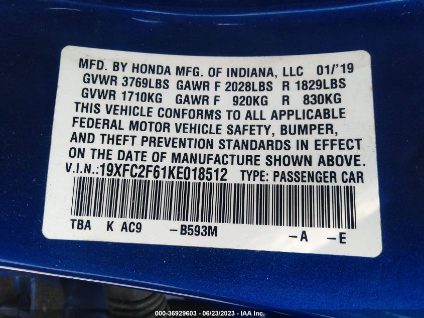 2019 HONDA CIVIC SEDAN LX - 19XFC2F61KE018512