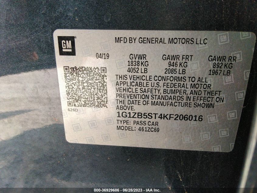 2019 CHEVROLET MALIBU LS - 1G1ZB5ST4KF206016