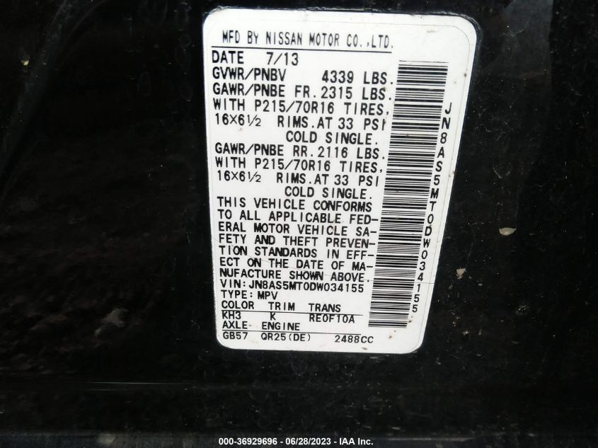 2013 NISSAN ROGUE S - JN8AS5MT0DW034155