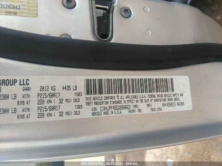 2013 JEEP PATRIOT LATITUDE - 1C4NJPFA5DD260663