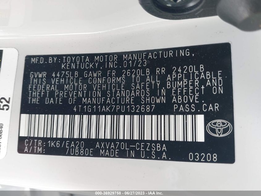 2023 TOYOTA CAMRY SE/SE NIGHTSHADE - 4T1G11AK7PU132687