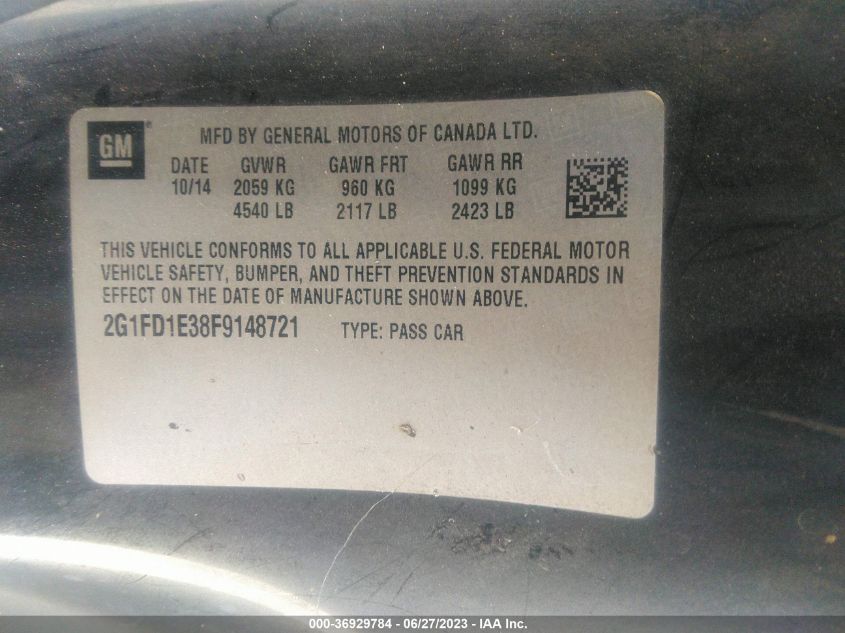2015 CHEVROLET CAMARO LT - 2G1FD1E38F9148721