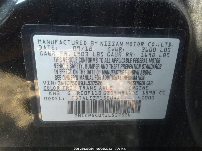 2018 NISSAN KICKS SV - 3N1CP5CU9JL537526